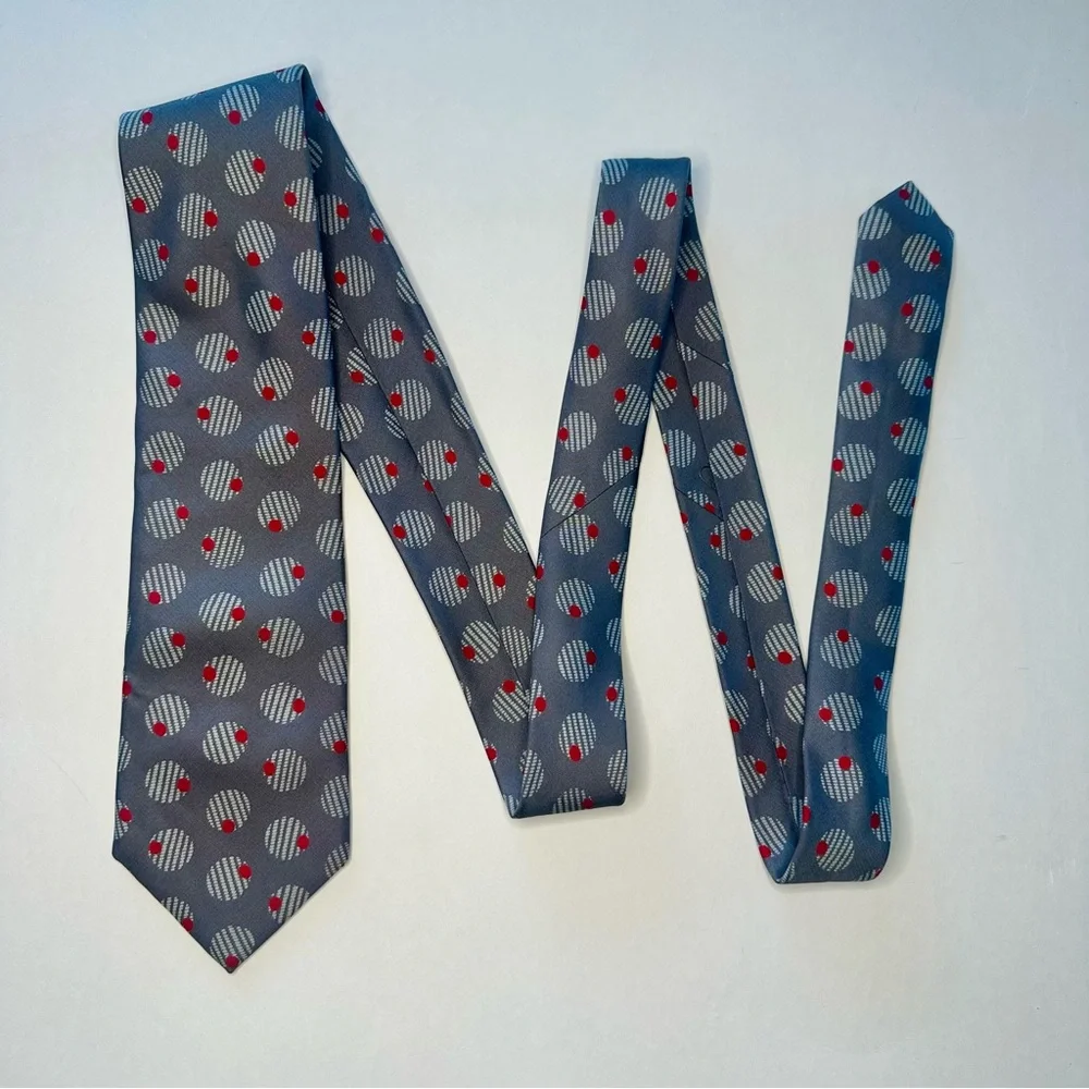 Vintage GIVENCHY MONSIEUR Gray Abstracted Olive Patterned Classic Silk Tie,